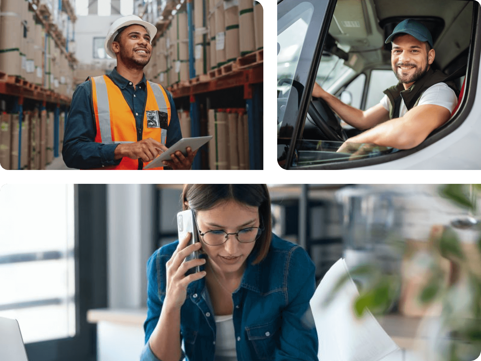 Profesionales diversos - trabajadores de almacén, conductores y empresarios que se benefician de los servicios de Contabilízate